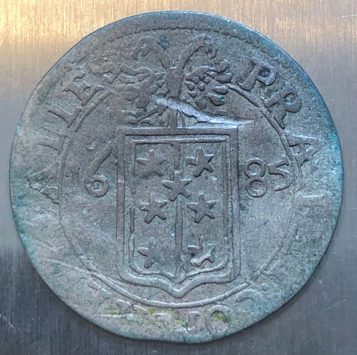 Tutti le monete: Batzen 1685 Wallis, Adrian V. von Riedmatten – Usato da Fribourg venduto da Waldzeichen 3