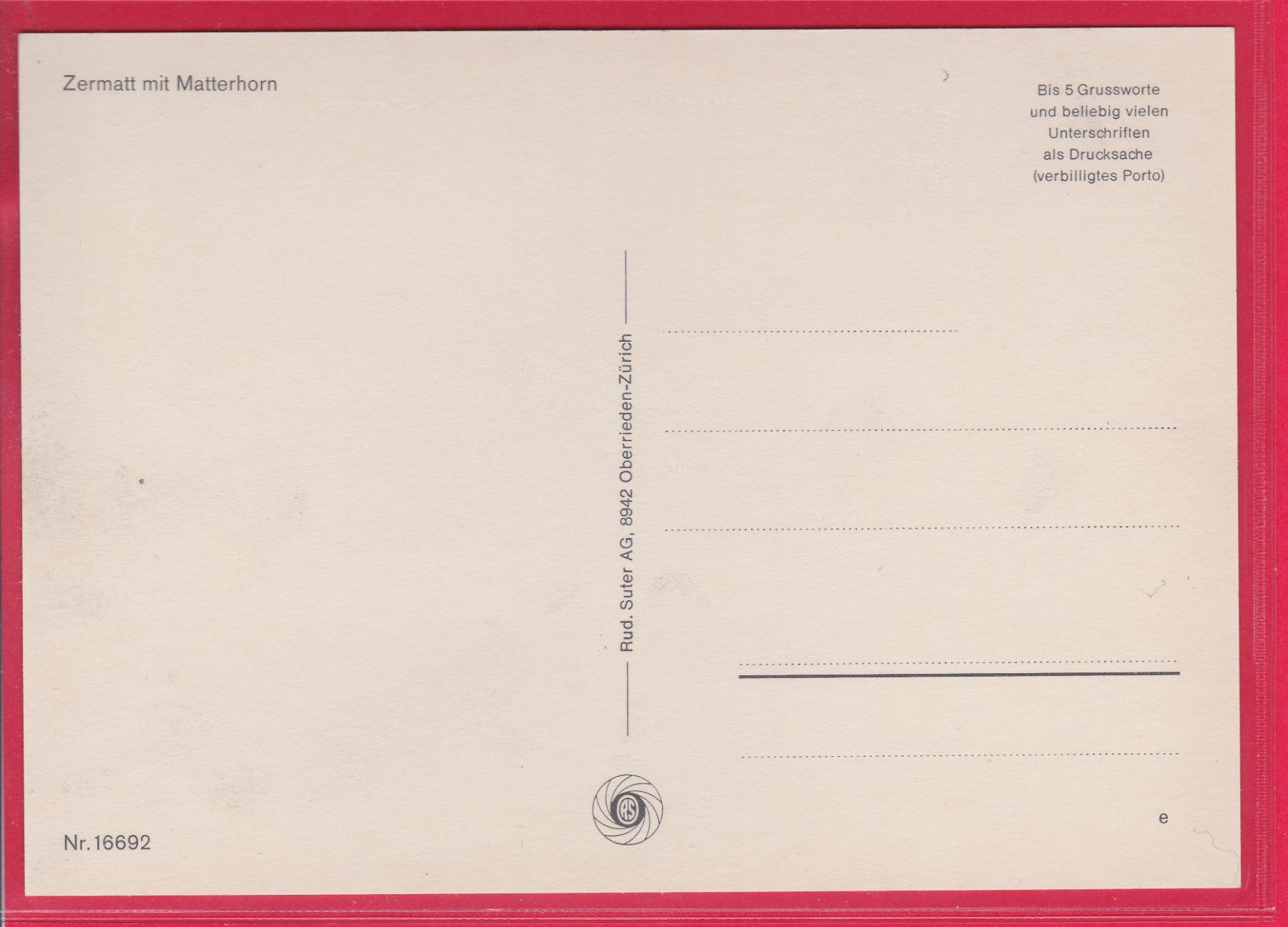 Cartoline postali: ZERMATT MIT MATTERHORN – Usato da Oberrieden venduto da Gebirgsstelze 1