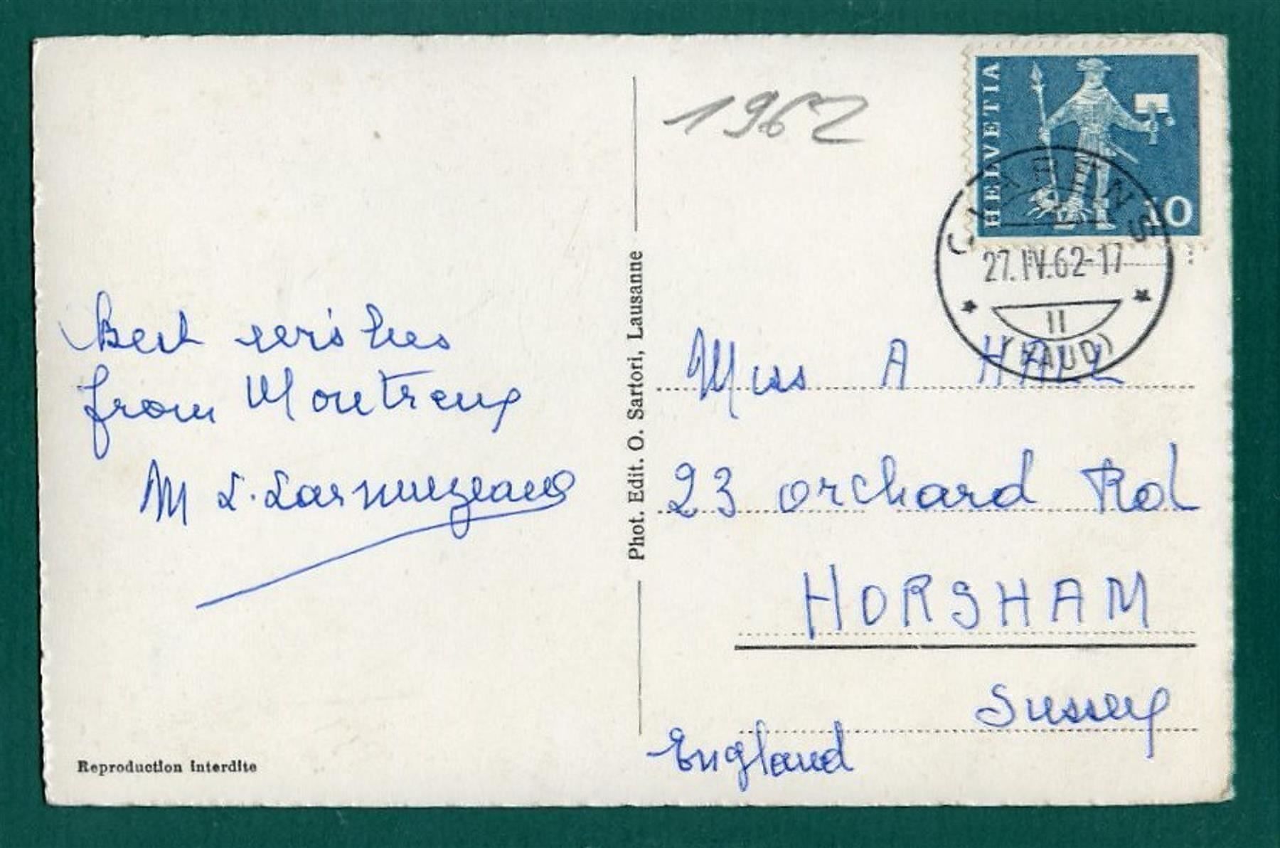 Cartoline postali: Montreux, 1962, gelaufen – Usato da Sargans venduto da Hausi1951 1