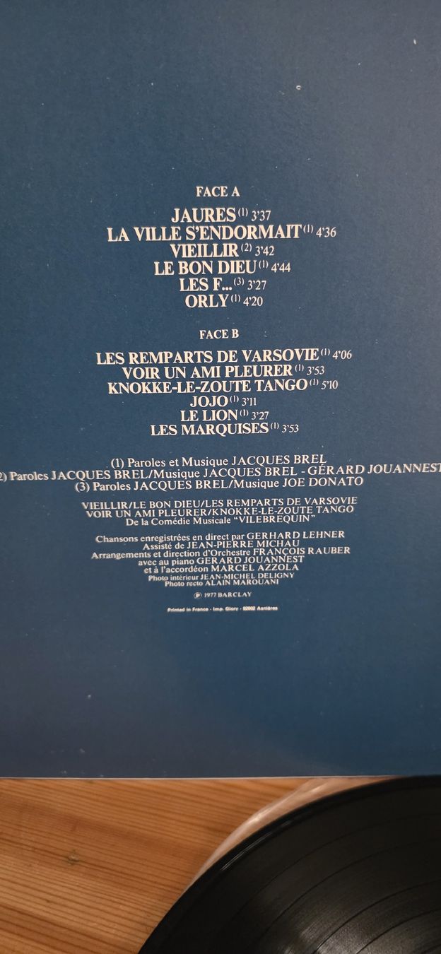 Dischi in vinile: Jacques Brel  Très Bon État 1977 Vg,Vg – Usato da Yvonand venduto da RF-VINYL 4