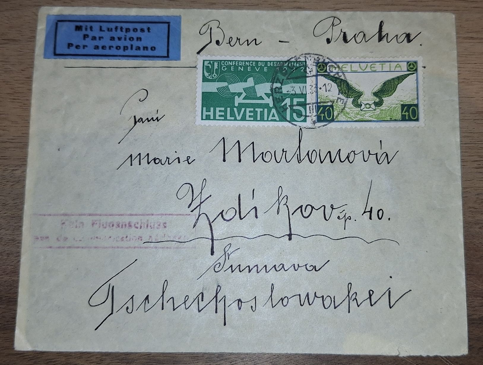 Tutti i francobolli: Flugpostbrief mit F15 Kat. 240.- – Usato da Balgach venduto da SIMEON27