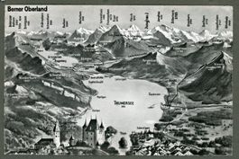 AK sw Berner Oberland 3D-Karte Thun Richtung Jungfrau ≈1955