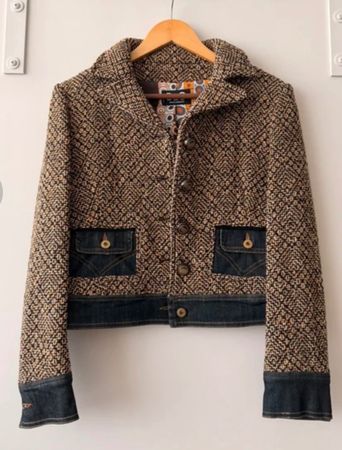 Vintage Y2K Dolce & Gabbana Tweedjacke mit Denim-Details, Gr