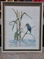 Eisvogel Bild gestickt in schönem Rahmen