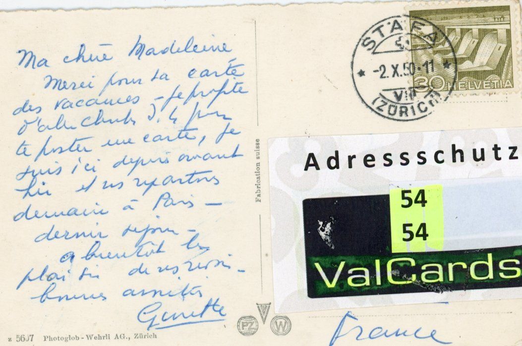Ansichtskarten: Stäfa   ZH       um  1950 – Gebraucht aus Brig von Valcards54 1