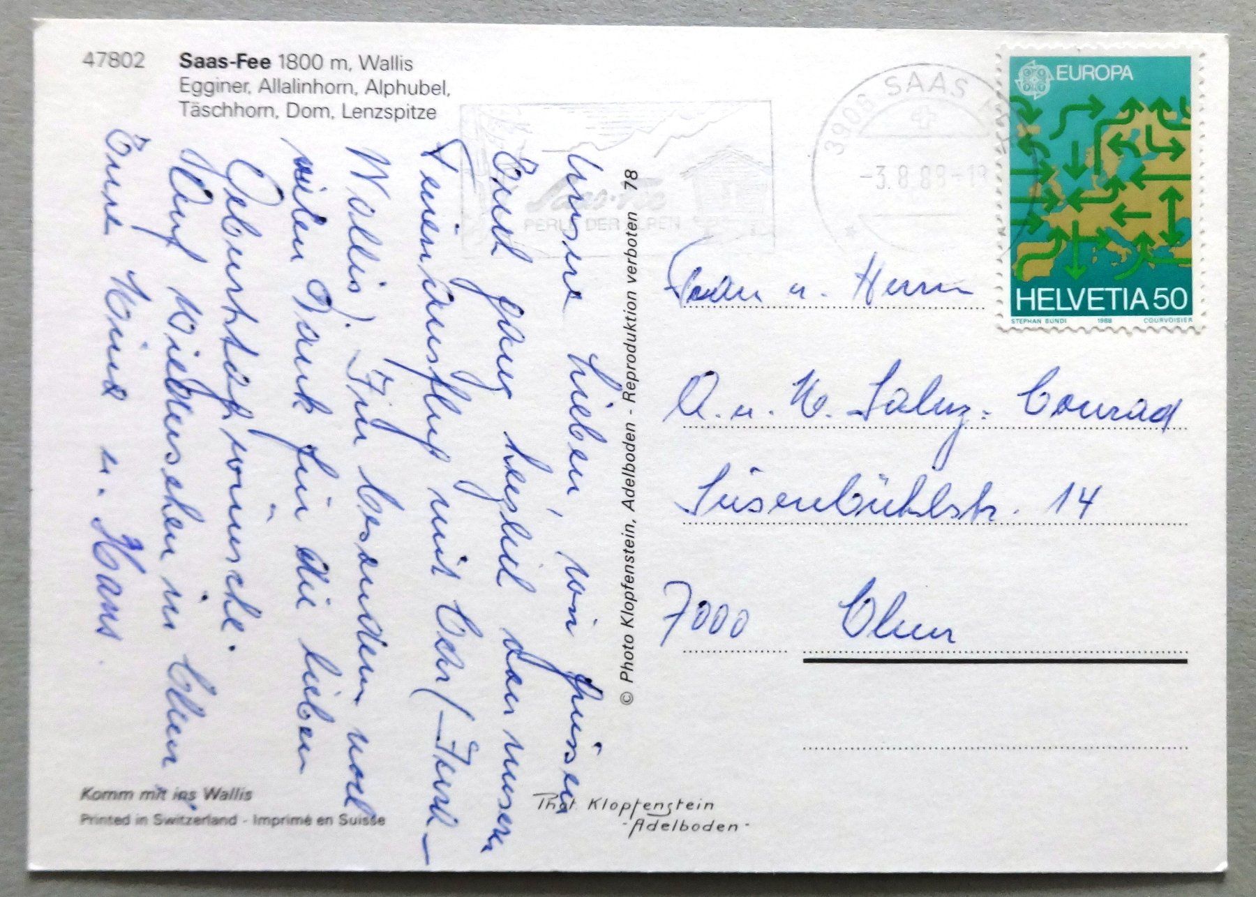 Cartes postales: Saas-Fee 1800 m – D'occasion à Fétigny par Billy2miny 1