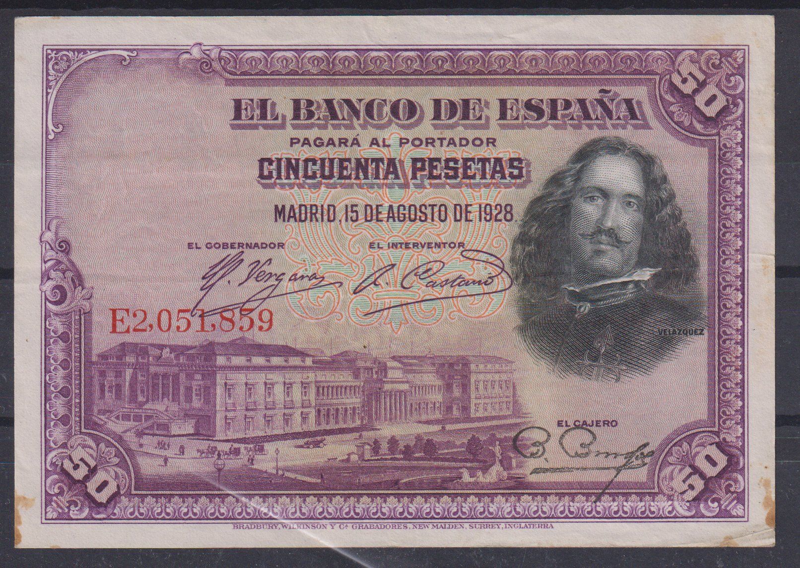 Banconote: Spanien 1928: 50 Pesetas Note – Usato da Eschlikon TG venduto da PhilCon