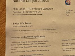 2x Sitzplätze ZSC Lions vs Fribourg-Gottéron, 10.10.26, F1