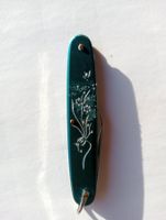 Vintage Sackmesser Taschenmesser mit Blumen grün Metallic