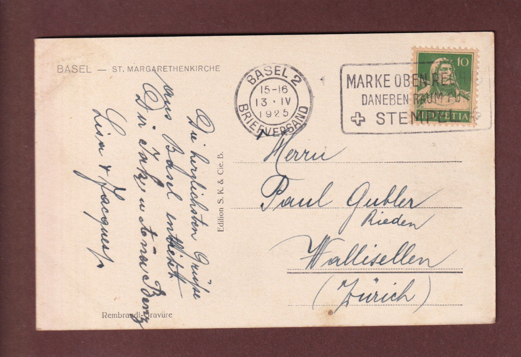 Cartoline postali: BASEL - St. Margarethenkirche - 1925 // Eckbug // – Usato da Pully venduto da nicecards-shop 1