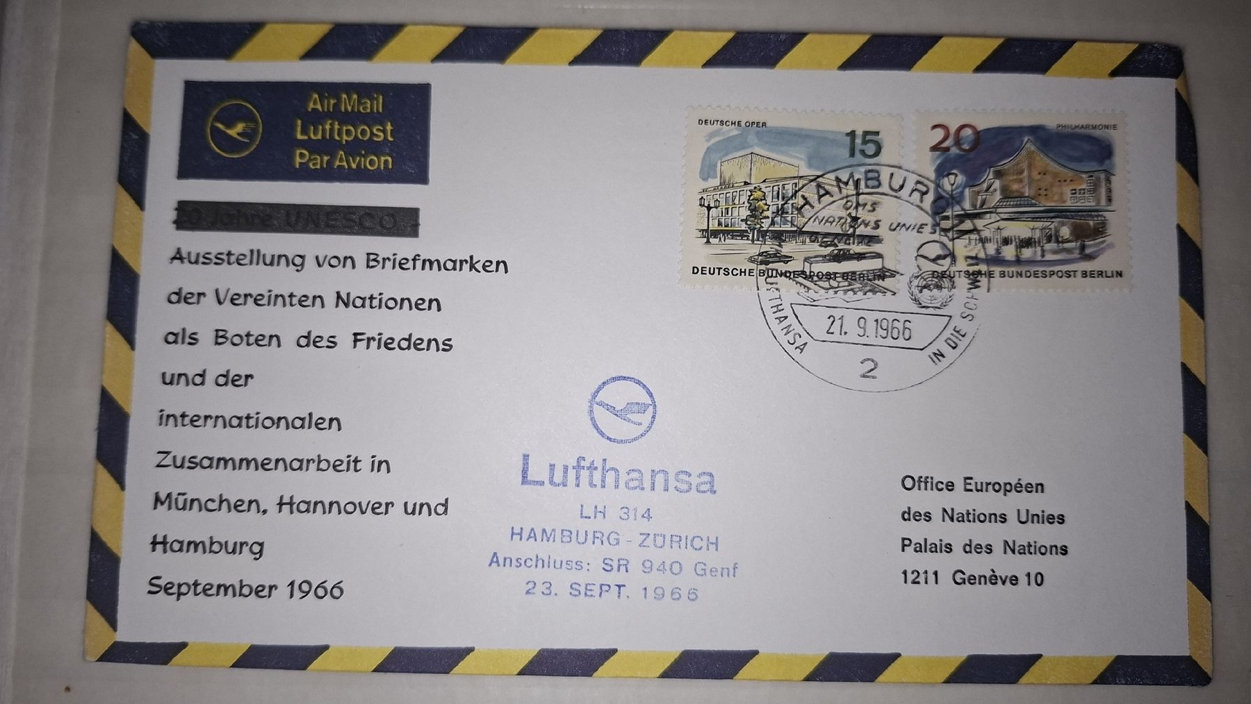 Tutti i francobolli: Lufthansa Hamburg - Zürich 23.09.1966 – Usato da Balgach venduto da SIMEON27
