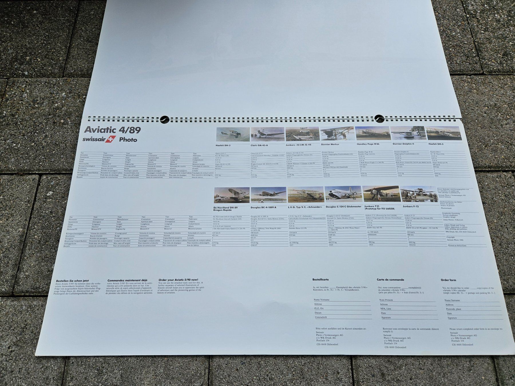 Calendari: 6 Stück Swissair Aviatic Kalender – Usato da Haslen GL venduto da Sandra40 5