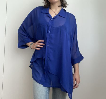 Niederoberberger Bluse, Blau, halbdurchsichtig, sehr leicht