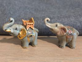 2 Miniatur Glückselefanten aus Keramik – Handbemalt