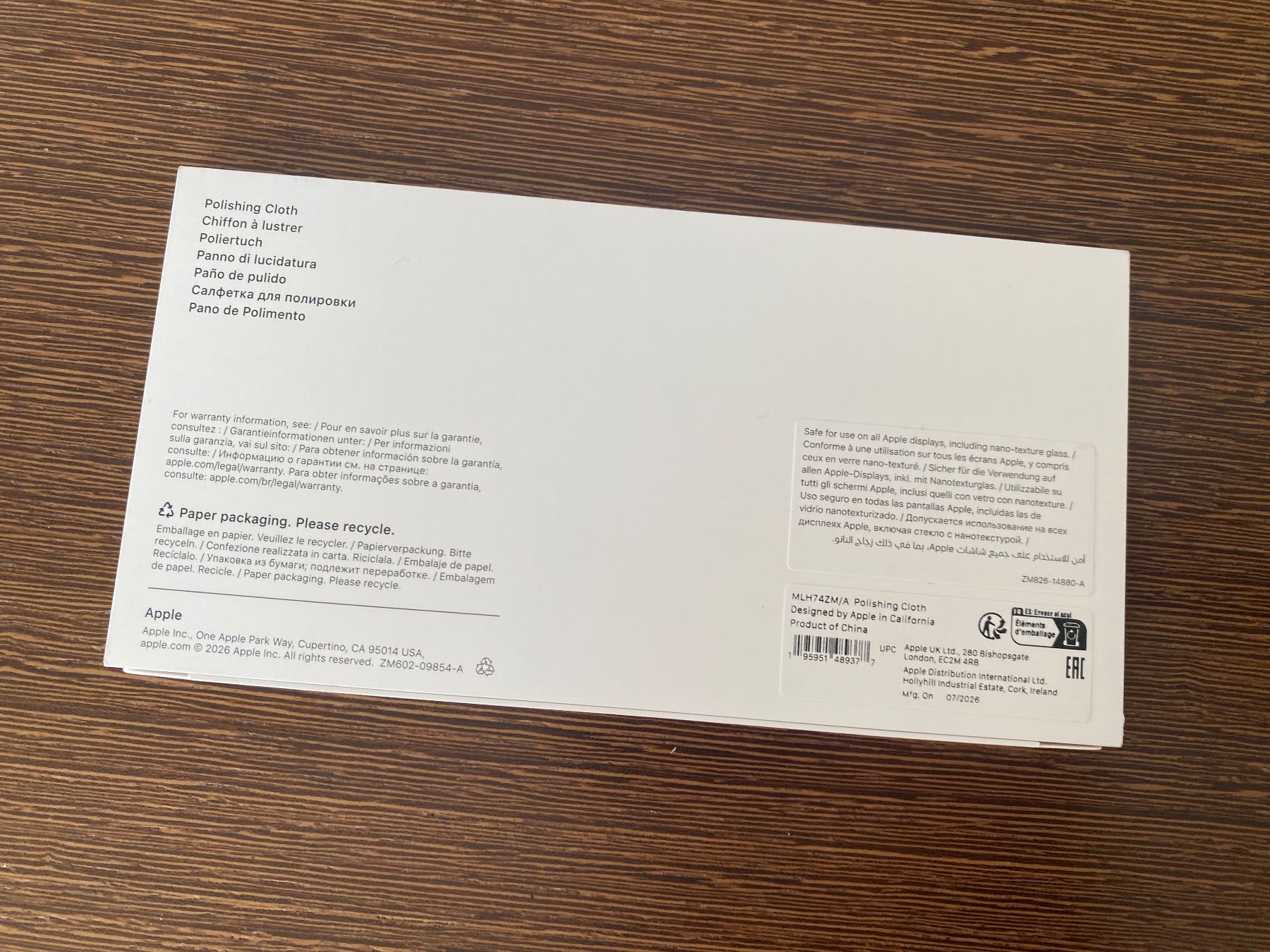 Stoffe: Apple Poliertuch ungeöffnet – Neu und originalverpackt aus Luzern von Bona-Nova 2
