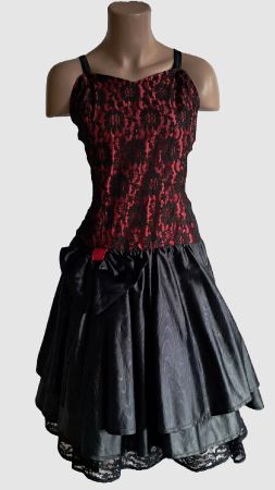 Vintage Cocktailkleid Abendkleid rot schwarz Gr.44/46 Spitze