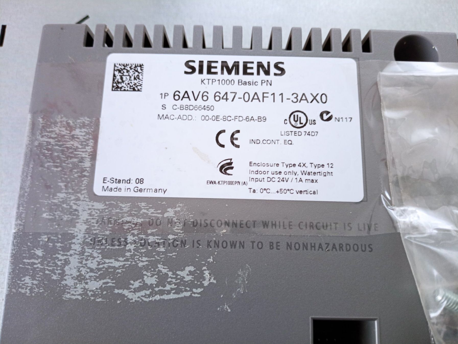 Siemens Componenti elettronici: Siemens SIMATIC HMI KTP1000 Basic PN / 6AV6647-0AF11-3AX0 – Usato da Ufhusen venduto da HKSC 2
