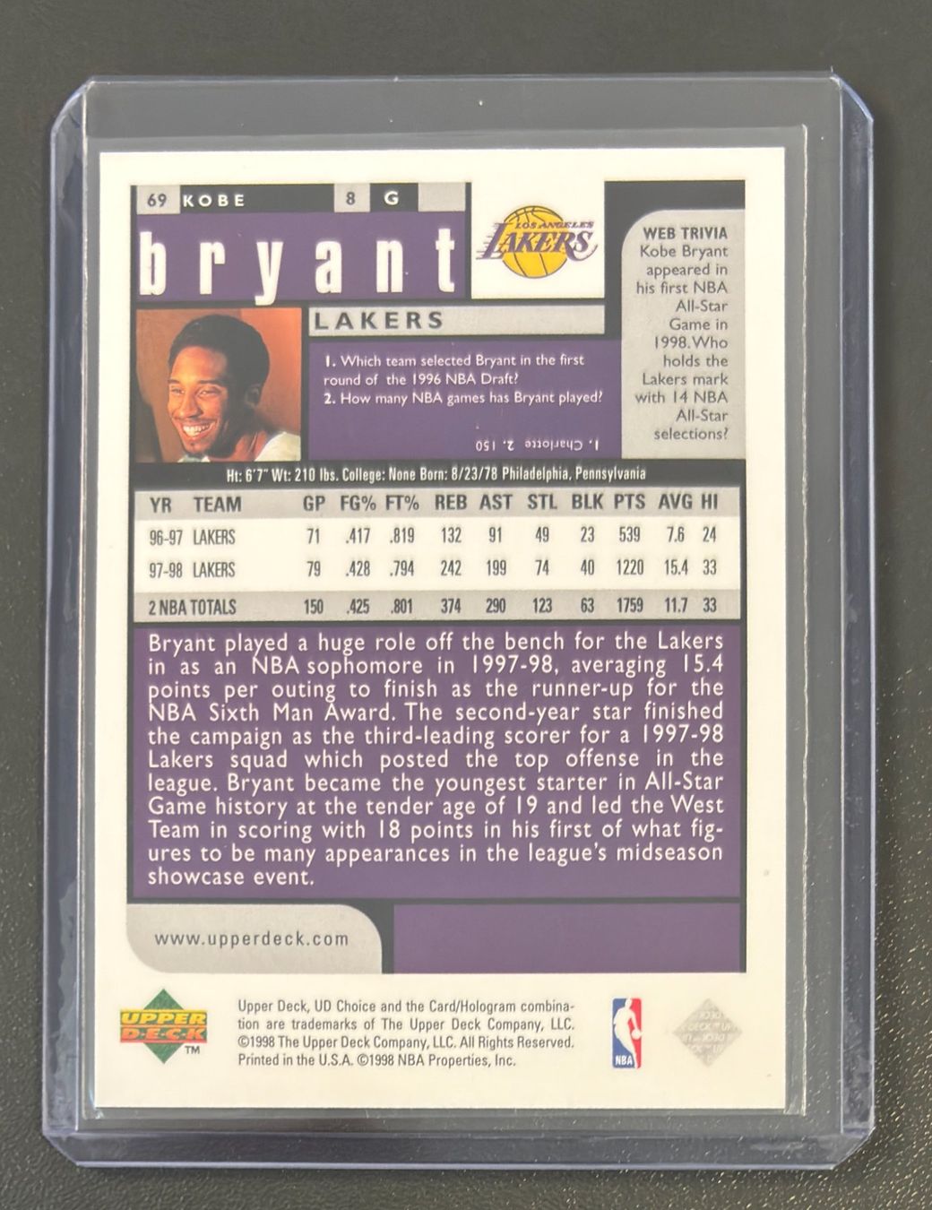Nba Sammelbilder & Trading cards: NBA Kobe Bryant 1998-99 Upper Deck Choice Preview Lakers – Gebraucht aus Muri b. Bern von winningloser 1