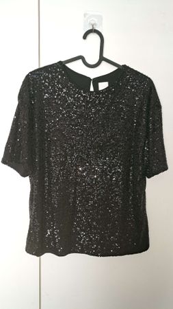 Top noir à sequins élégant, HM taille S