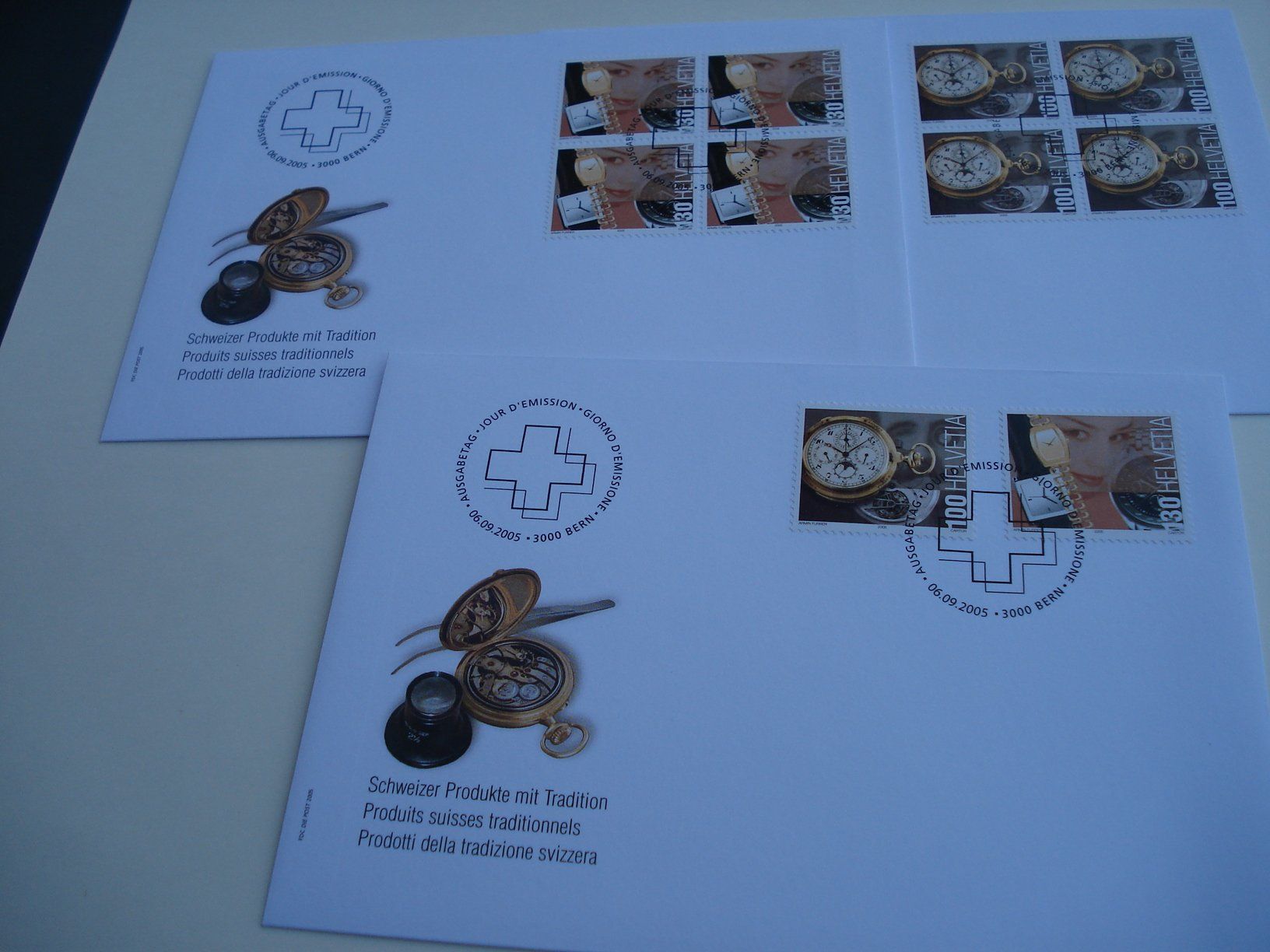 Alle Briefmarken: Satz Schweizer Produkte2005, FDC Einzel+ 4erblock, 3 Be – Gebraucht aus Niederwil AG von morostahu 1