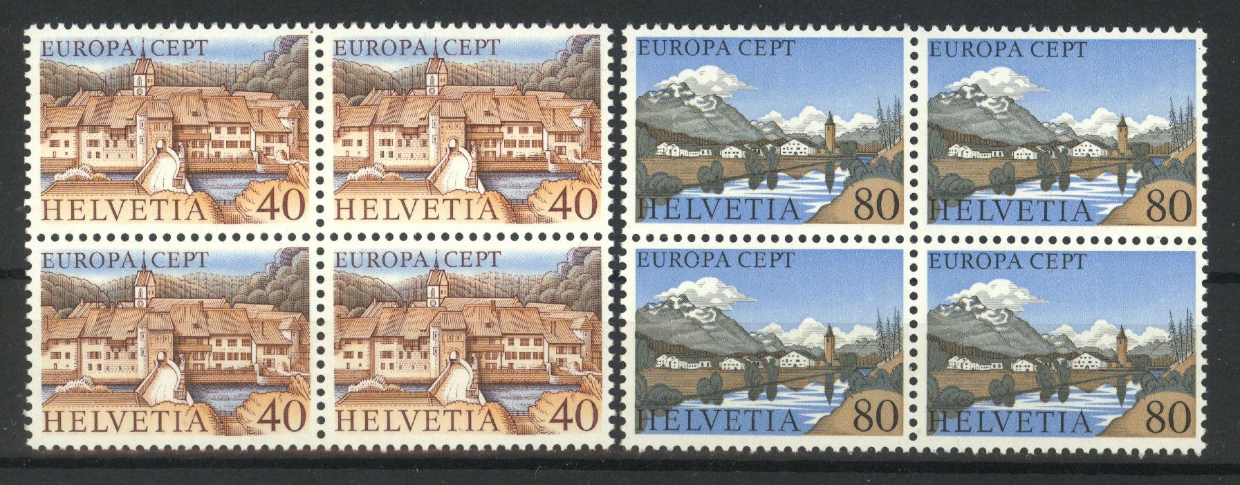 Alle Briefmarken: 1977, Europa, Viererblöcke ** – Neu (gemäss Beschreibung) aus Willisau von Vollstempel