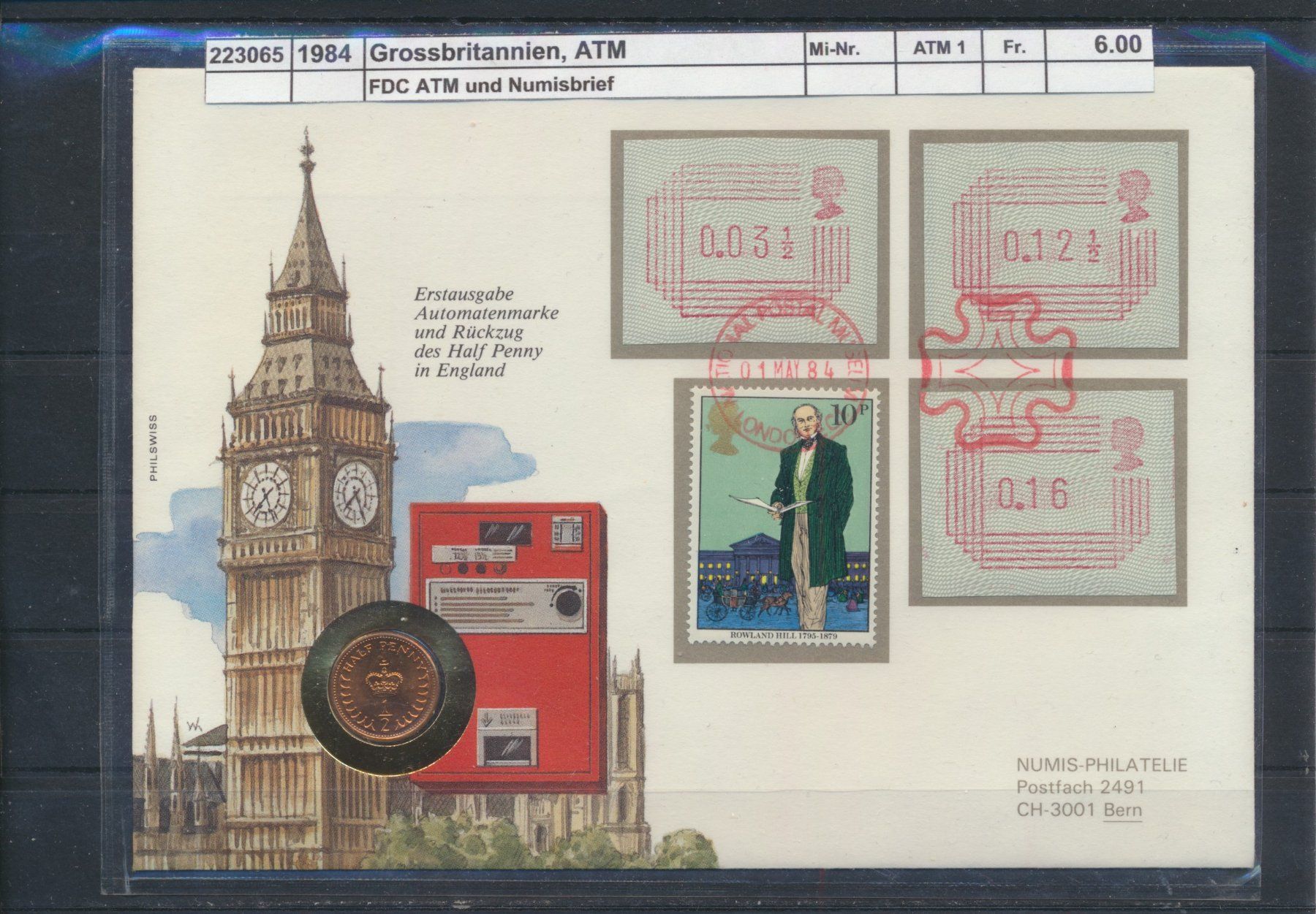 Tutti i francobolli: 1984 Grossbritannien, Münzbrief, "ATM" - FDC – Usato da Winterthur venduto da Zupogeru