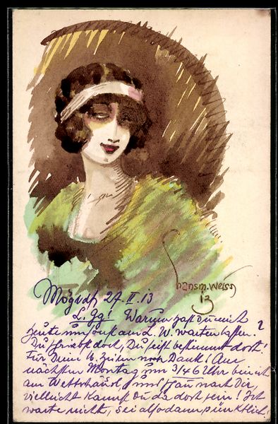 Cartoline postali: Handgemalt Weiss: Portrait einer jungen  – Usato da Berlin venduto da bartko-reher