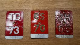 3 Alte Schweizer Velo Nummernschilder/ Velonummer ab 1965