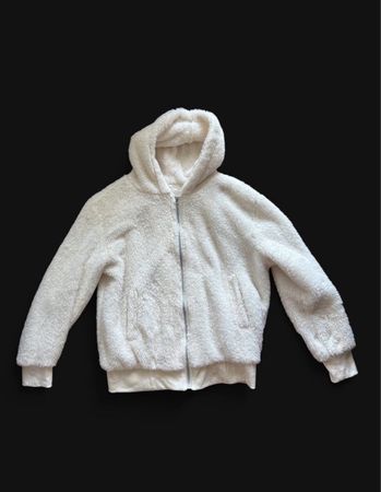 Teddyjacke mit Kapuze weiss Reissverschluss Grösse M