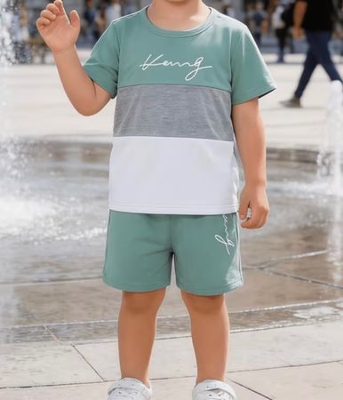 Trendiges Kurzarm-Outfit-Jungen-Brief-Block- bequem- Gr: 110