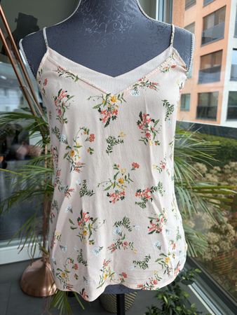 Promod Floral Cami Top — Dusty Pink | Size 34 | 100% Viscose