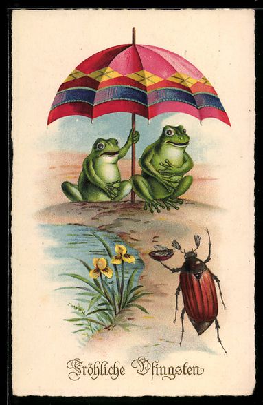 Cartes postales: Frösche sitzen unter einem Regenschirm, – D'occasion à Berlin par bartko-reher