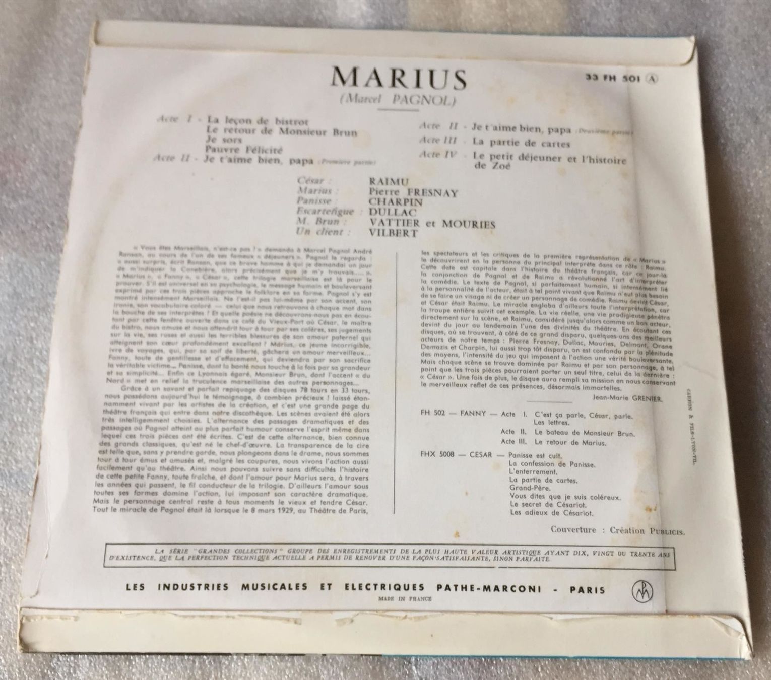 Dischi in vinile: Marius de Marcel Pagnol Vinyle 10" LP33t – Usato da Genève venduto da Cockattoo 1