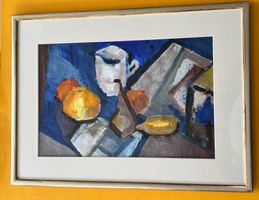 Beatrice Guyer Gouache Stillleben m. Tasse und Früchten 1958