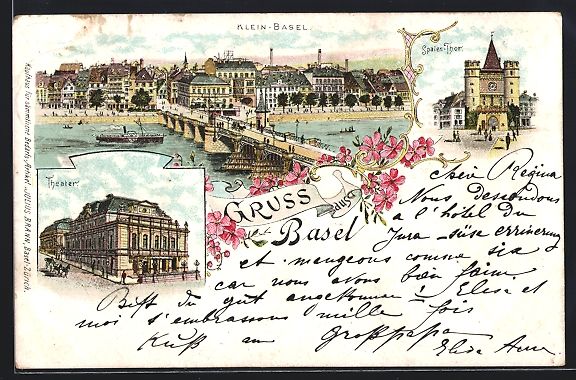 Cartes postales: Litho Basel, Theater, Klein-Basel mit Da – D'occasion à Berlin par bartko-reher