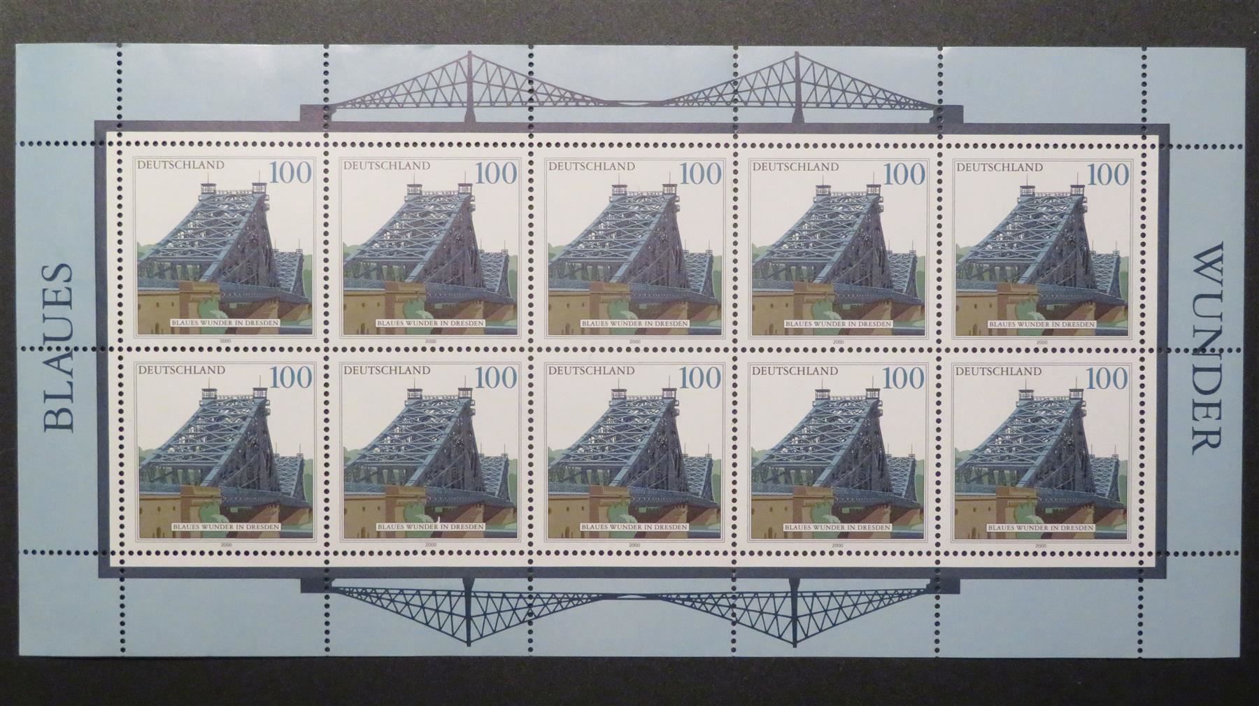 Tutti i francobolli: Briefmarken DE 2000 Kleinbogen Blaues Wunder Dresden ** – Nuovo (secondo la descrizione) da Oberriet SG venduto da Manick