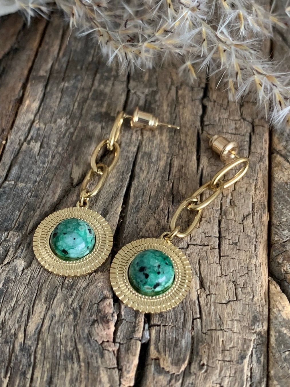 Ohrringe & -stecker: Wow: 14k vergoldete MALACHIT Ohrhänger – Neu und originalverpackt aus Rombach von Ivreajewels 3