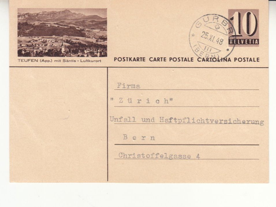 Alle Briefmarken: SGK PK 166.327 (Teufen) mit ST Gurbrü – Gebraucht aus Bürglen TG von StampGraf