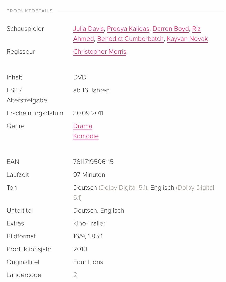 Tutti i DVDs: Four Lions (2010) – Usato da Brunnen venduto da Barfly5 1