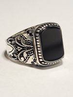 0046 - Bague en argent, Onyx, taille 60