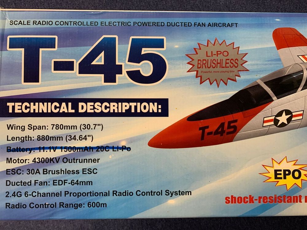 Komplettset o. Akku RC Modellflieger Jet T-45 Brushless 2.4G 2