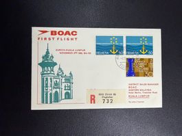 BOAC Erstflugbrief Zürich - Kuala Lumpur 1969