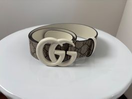 Gucci Ledergürtel leder/canvas Duoble GG  80/32