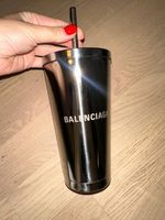 Balenciaga Trinkbecher Edelstahl mit Strohhalm silber