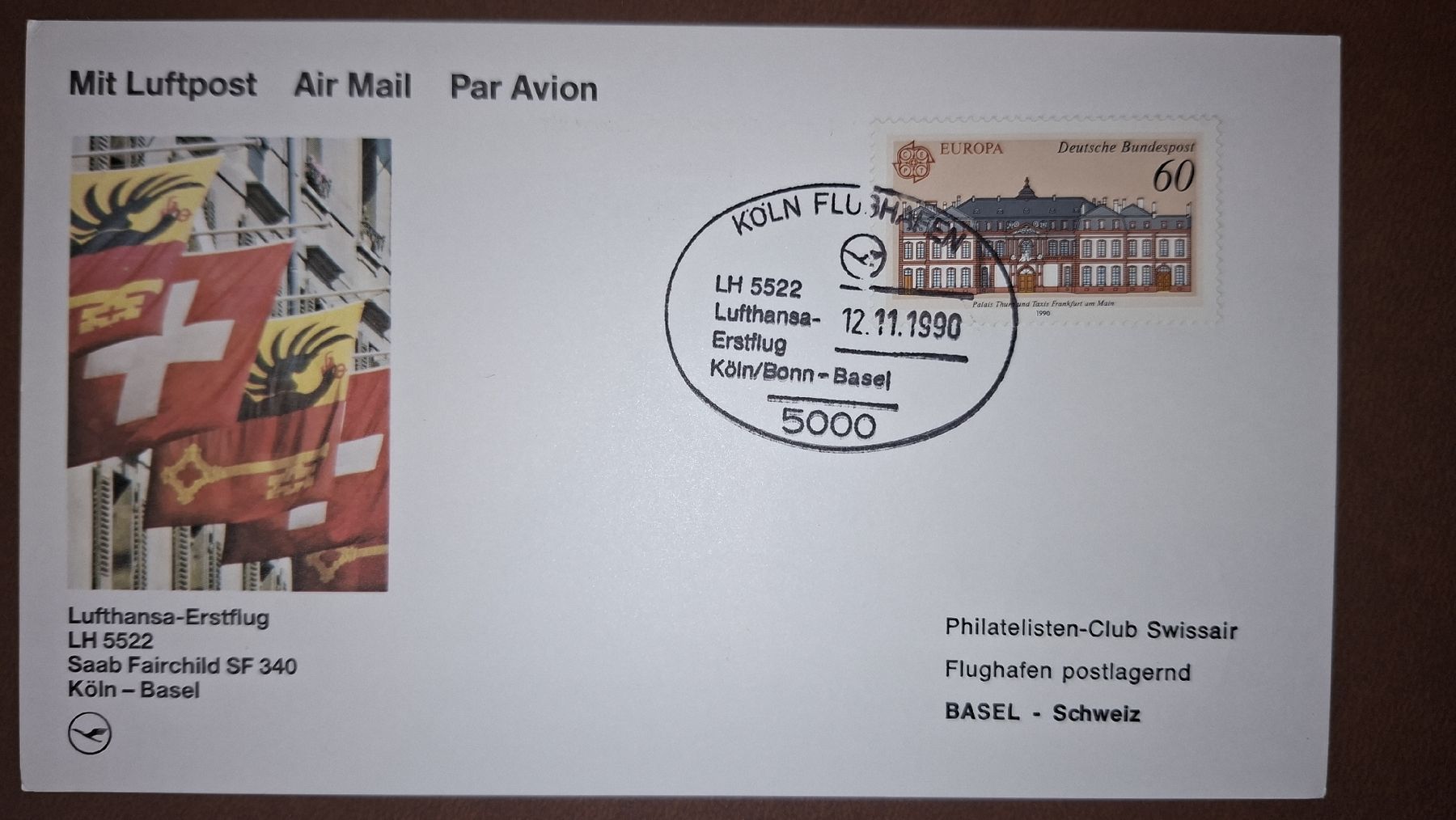 Tutti i francobolli: Swissair Köln - Basel 12.11.1990 – Usato da Balgach venduto da SIMEON27