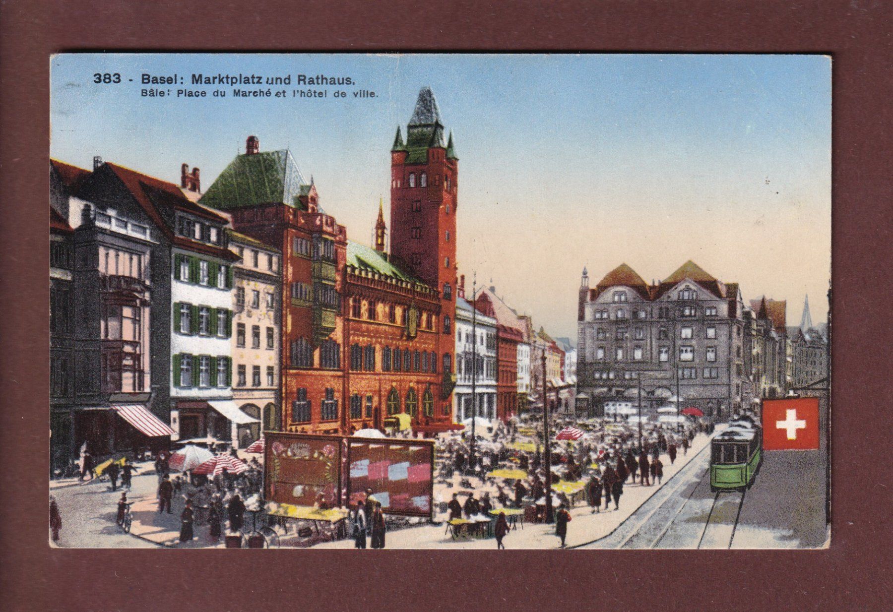 Cartoline postali: BASEL - Marktplatz und Rathaus - 1929 – Usato da Pully venduto da nicecards