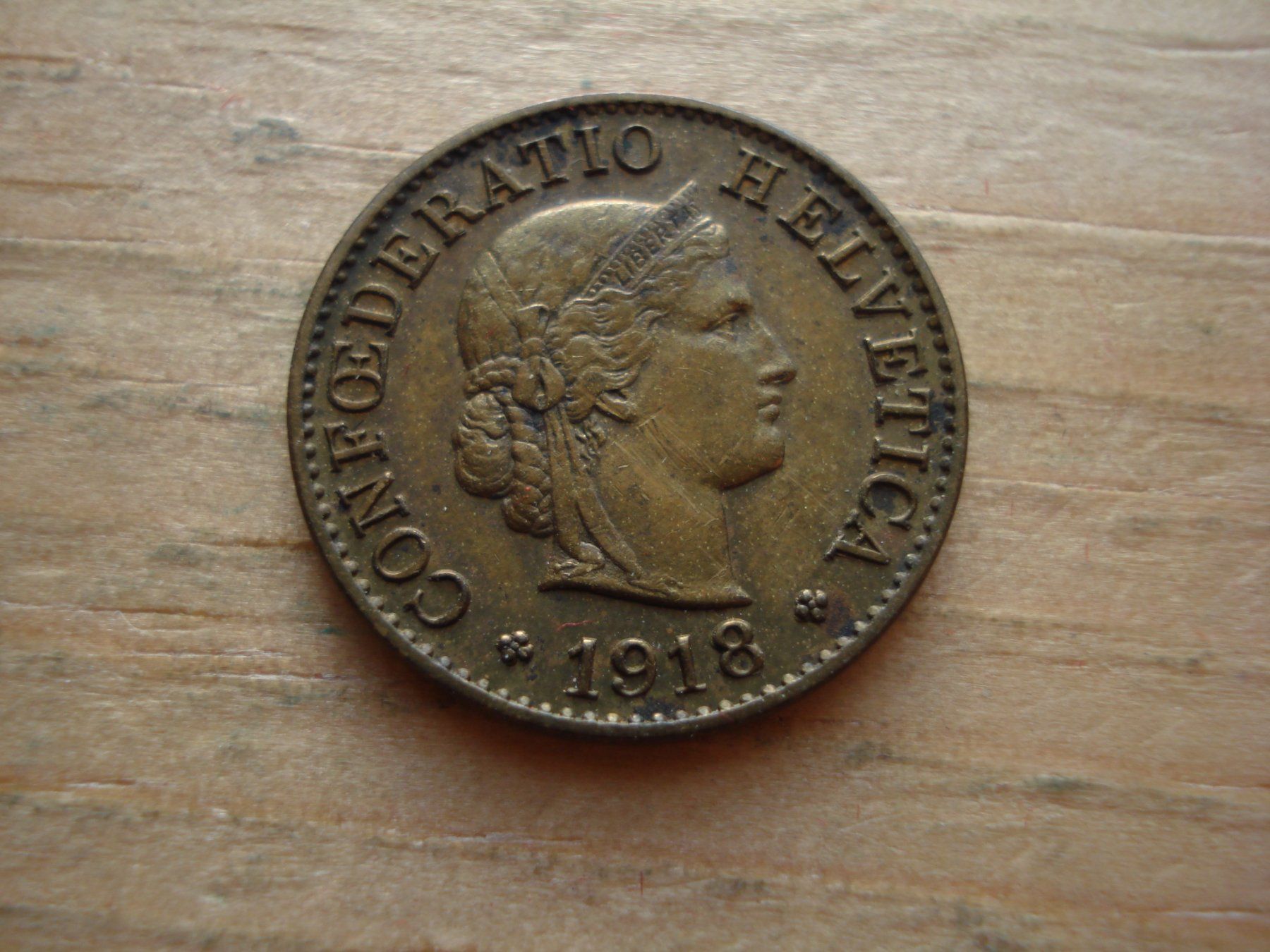 Alle Münzen: (N5) 5 Rappen 1918 Messing – Gebraucht aus Erlach von Net-Coins