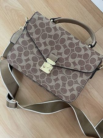 Stylische Umhängetasche in Canvas-Optik mit Lederdetails