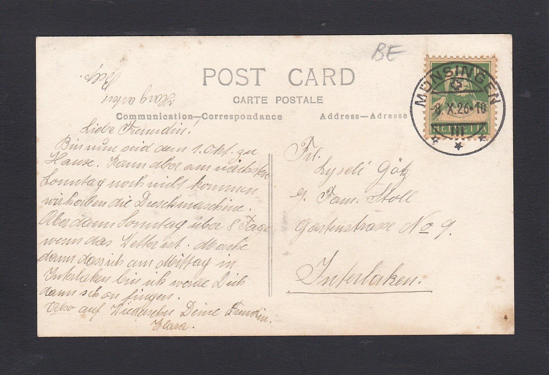 Cartoline postali: BELP 1926 – Usato da Reiden venduto da cinfis 1