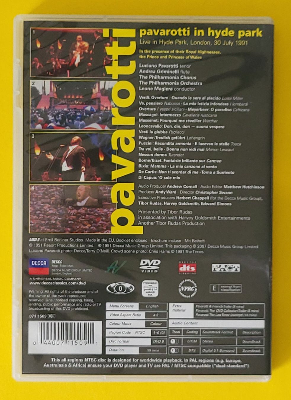 Tutti i DVDs: DVD - PAVAROTTI in Hyde Park (DECCA) – Usato da Pully venduto da Stewoui 1